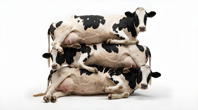 A black and white holstein dairy cow stands on a pure white background, representing agriculture, milk production, and rural livestock farming