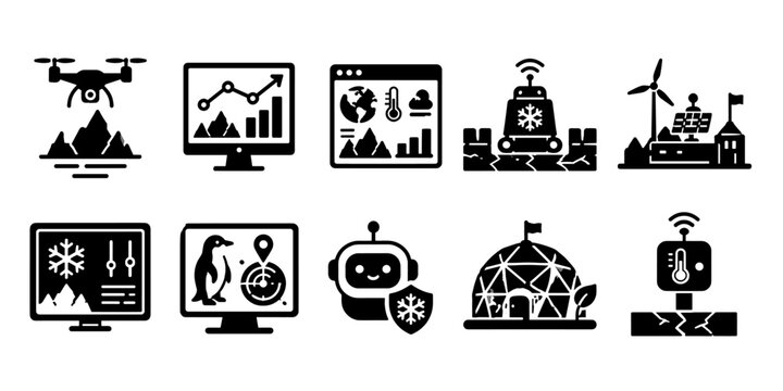 Collection of climate change and environmental monitoring icons