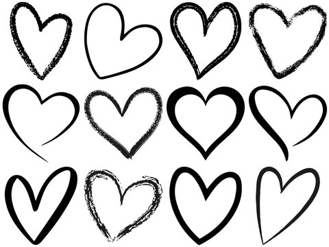 collection of hand-drawn outline heart shapes with a rustic, chalky texture, perfect for artistic designs.