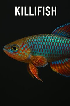 Exotic freshwater killifish showing intricate blue and red scales