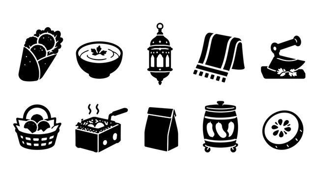 Collection of Middle Eastern food and cultural icons