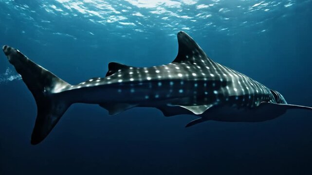 Whale Shark Swims Through Deep Ocean Depths