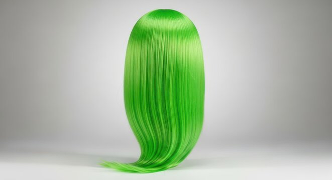 Vivid bright green synthetic hairpiece accessory with long, glossy, straight strands, typically worn for festive costumes and celebratory events, cosmetic, hairpiece, colorful