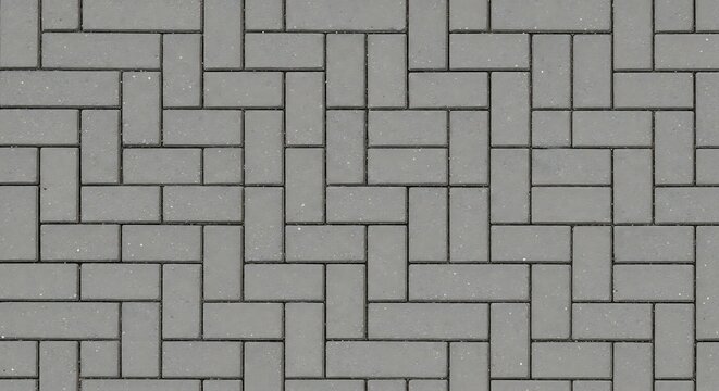Seamless texture of gray concrete paving stones in a herringbone pattern