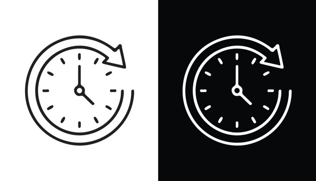 Time Icon with Circular Arrow: A minimalist representation of a clock face integrated with a circular arrow, symbolizing the passage of time and continuous cycles.