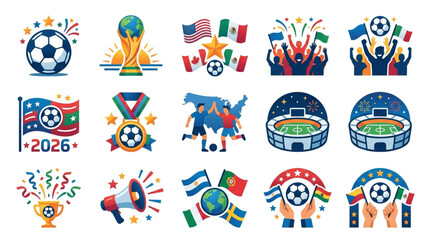 Fototapeta premium Collection of Soccer Football Icons and Symbols for 2026 World Cup.