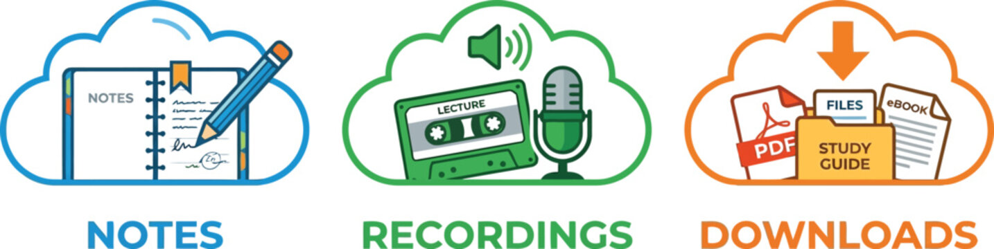 Cloud storage icons illustrate digital management systems for online files.