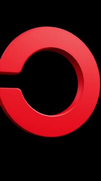 Red 3D letter C isolated on black background.