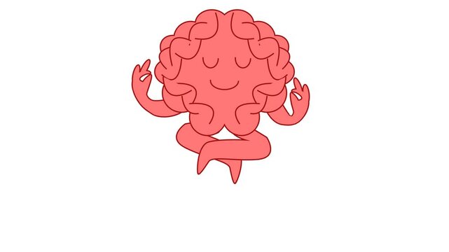 Animated video illustration of a brain meditating and floating