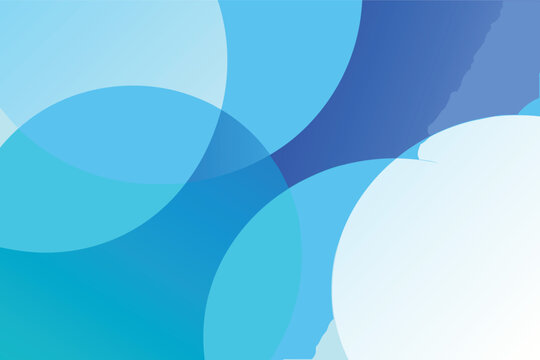 Abstract overlapping circles creating vibrant blue and teal gradients, minimalist vector design with smooth color transitions and white highlights, modern geometric background for digital art work.