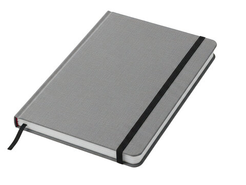 Sleek grey leather-bound composition notebook with elastic closure
