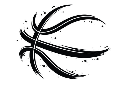 Abstract Basketball Seam Design in High Contrast Stencil Style for Creative Sports Projects Simple Flat Vector Illustration Minimalist Ball Texture Pattern for Athletics and Game Concepts