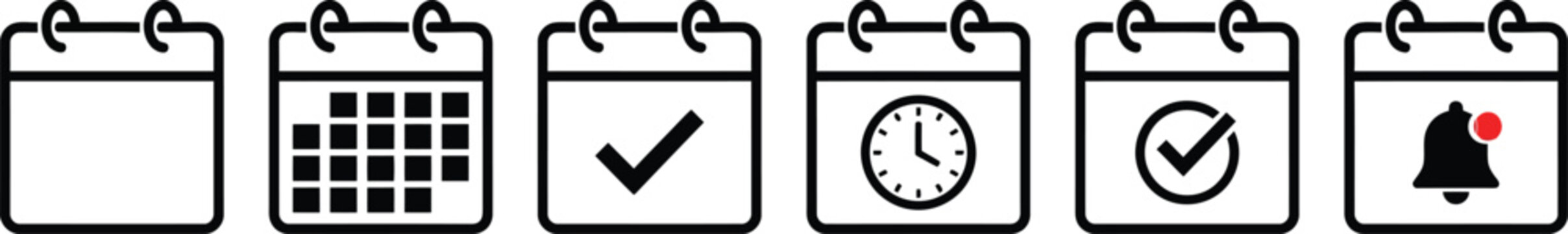 Set of minimalist calendar icons for organization and planning