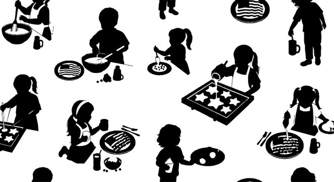 Little kids baking star shaped treats for national holiday