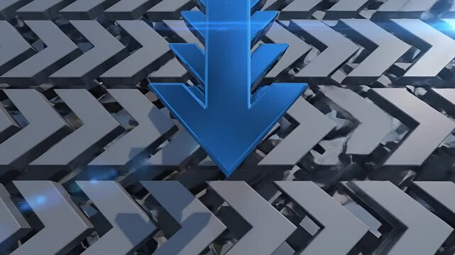 Blue Arrows Pointing Downward in Abstract Digital Background.