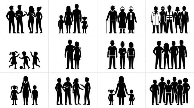 Diverse Silhouettes Representing Family Groups And Generations.