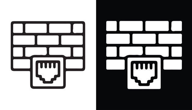 Firewall Icon: A minimalist graphic illustration of a firewall protecting a network connection, presented in a clean, modern style suitable for technology and security contexts.