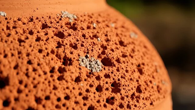 Closeup Macro Shot of Porous Terracotta Surface Texture.