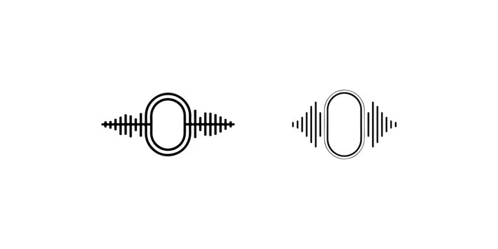 Audio signal waveform vector icon showing sound frequency levels in minimalistic black line style for voice recognition software or music production app.