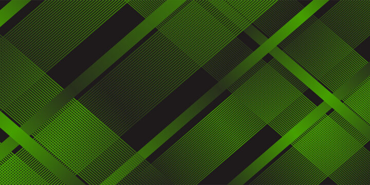 Abstract Green Geometric Lines Background with Overlapping Diagonal Stripes on Black