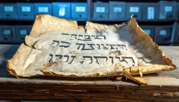 Ancient Hebrew Parchment Fragment with Faded Script