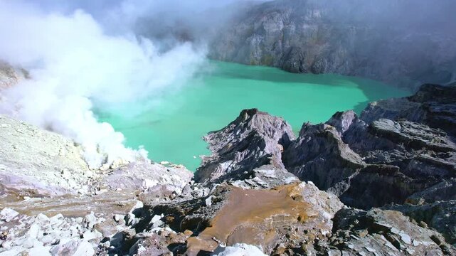 Solo Traveler Observes Volcanic Landscape. Photographer Captures Panoramic Volcanic Crater Scenery