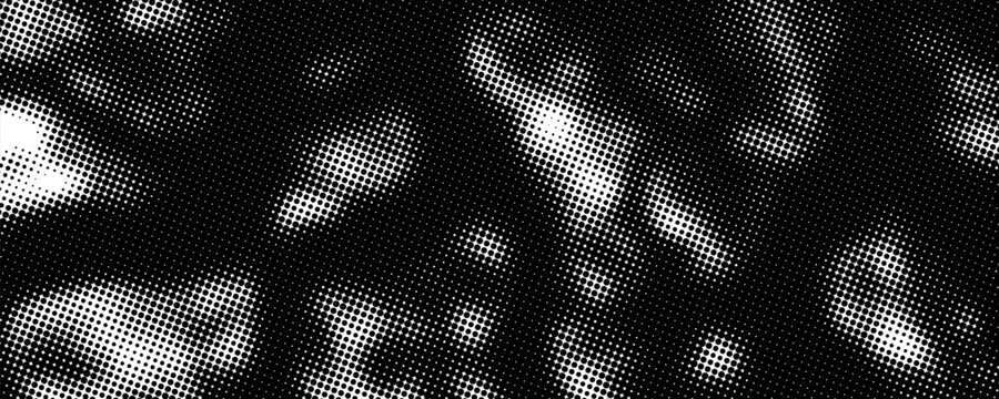 Pixelated bitmap gradient texture. Black and white dither pattern background. Abstract glitchy pattern. 8 bit video game screen wallpaper. Wide raster backdrop. Retro pixel art Illustration