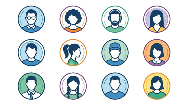 Diverse Set of User Profile Icons Representing People.