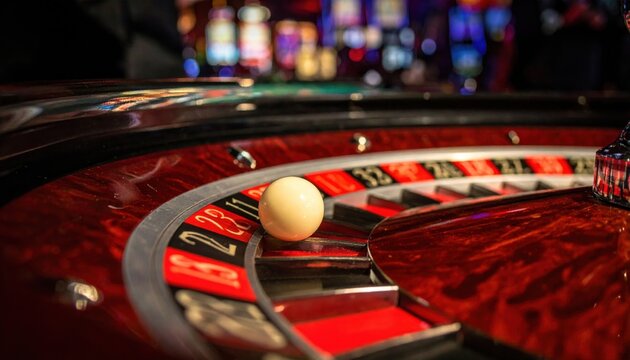 A single ivory roulette ball resting on a numbered wheel in a dimly lit casino, capturing the essence of chance and anticipation.