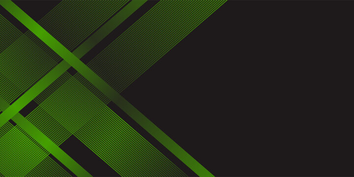 Abstract Green Geometric Lines Background with Overlapping Diagonal Stripes on Black
