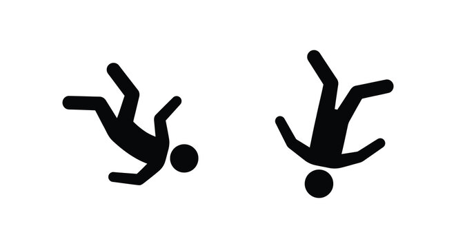 falling person silhouette on white background black figure human motion action dynamic movement accident danger risk