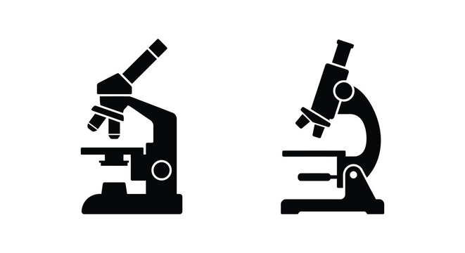 microscope silhouette on white background scientific research laboratory science instrument optical lens magnification black icon vector