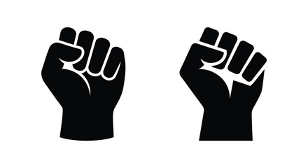 raised fists in silhouette black white background icon symbol power strength protest activism unity gesture hand © APIM02SN