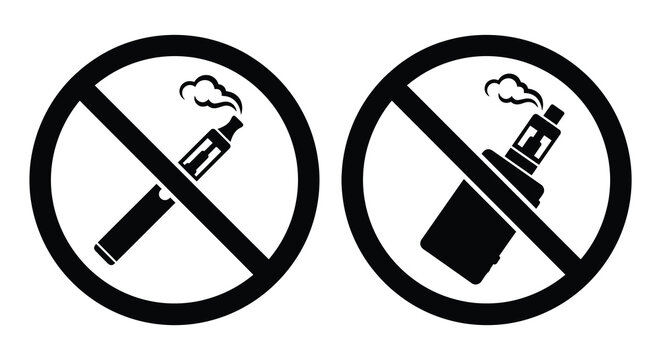 no smoking and vaping signs silhouette black white circle cigarette vape prohibition warning health safety public