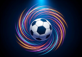 Fototapeta premium Dynamic soccer ball with neon swirls sports illustration for championship branding and event promotion