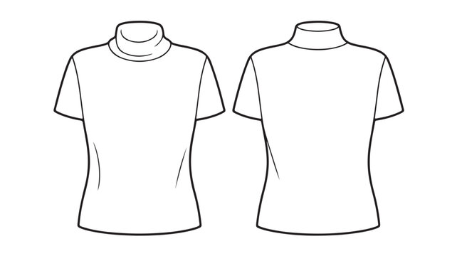 Turtleneck T-Shirt Technical Flat: Women's Front and Back Fashion Sketch