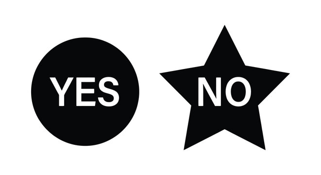 yes no symbols in black silhouette circle star text contrast binary choice decision icon graphic simple