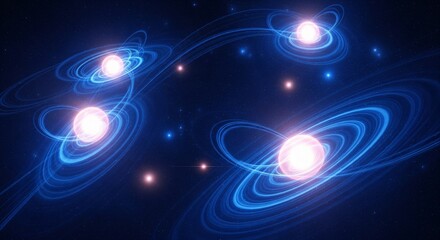 Obraz premium Abstract glowing blue stars and planetary rings in deep space galaxy