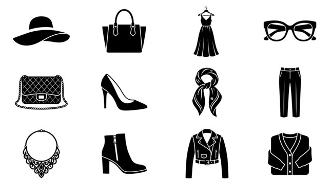 Fashion Accessories and Clothing Icons Set.