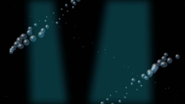 Water bubbles transition moving diagonally on dark blue background