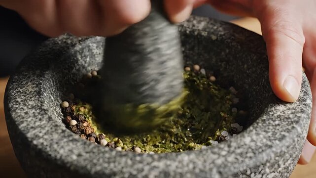 Grinding Spices in a Mortar and Pestle for Fresh Flavor.