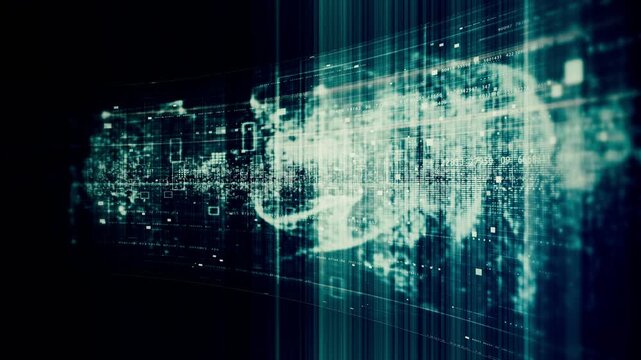 Futuristic data network visualization with glowing digital streams, big data analytics interface, cyber technology background and communication system in curved virtual display