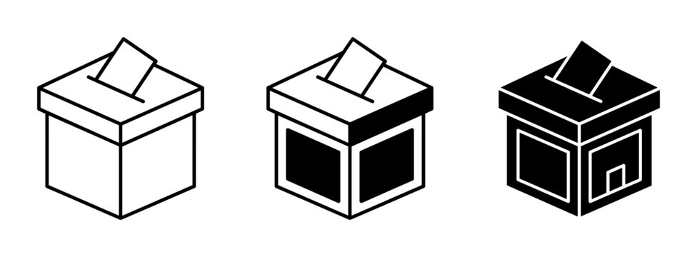 3 Voting Ballot Boxes Icon Set, Outline and Solid Styles, for Election and Democracy Concepts