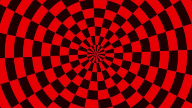 Red black checkered circular spinning loop animated background