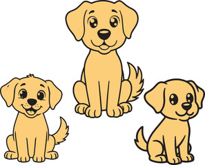 Fototapeta premium Cute Golden Retriever Puppy Dog Character Line Art Vector Set