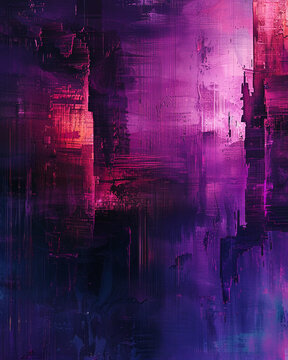 Abstract digital artwork with vibrant purple, pink, and blue hues blending in textured, vertical patterns.