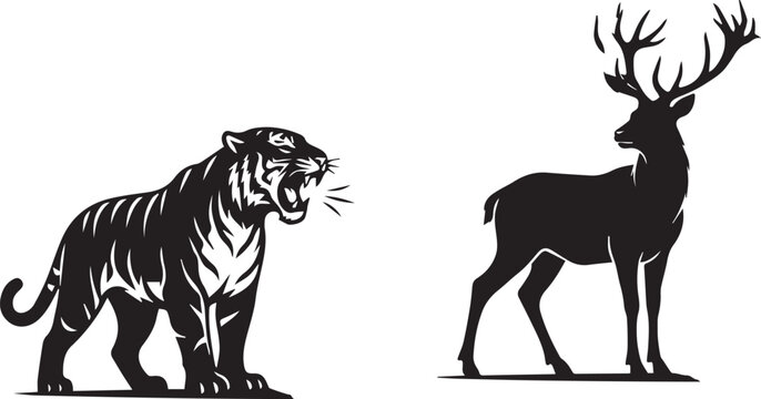 Tiger attacking a deer silhouette vector art