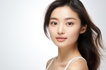 Naklejka premium Young asian woman showing a natural beauty and healthy complexion with long dark hair