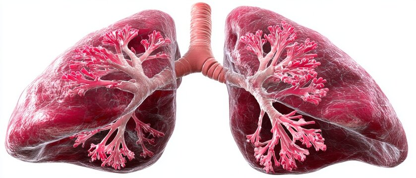 An anatomical model of the lungs with bronchi provides a medical backdrop for educational materials, pulmonology and topics relating to respiratory health.