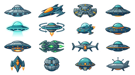 Collection of various alien spacecraft and flying saucers. © La